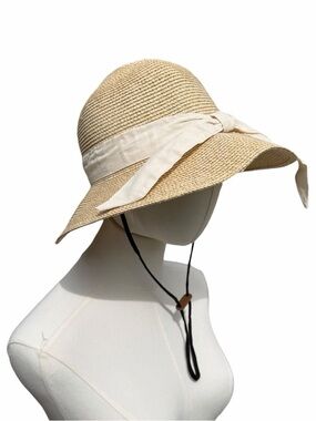 FURTALK Straw Sun Hat Beige M/L Wide Brim Beach Adjustable Chin Strap